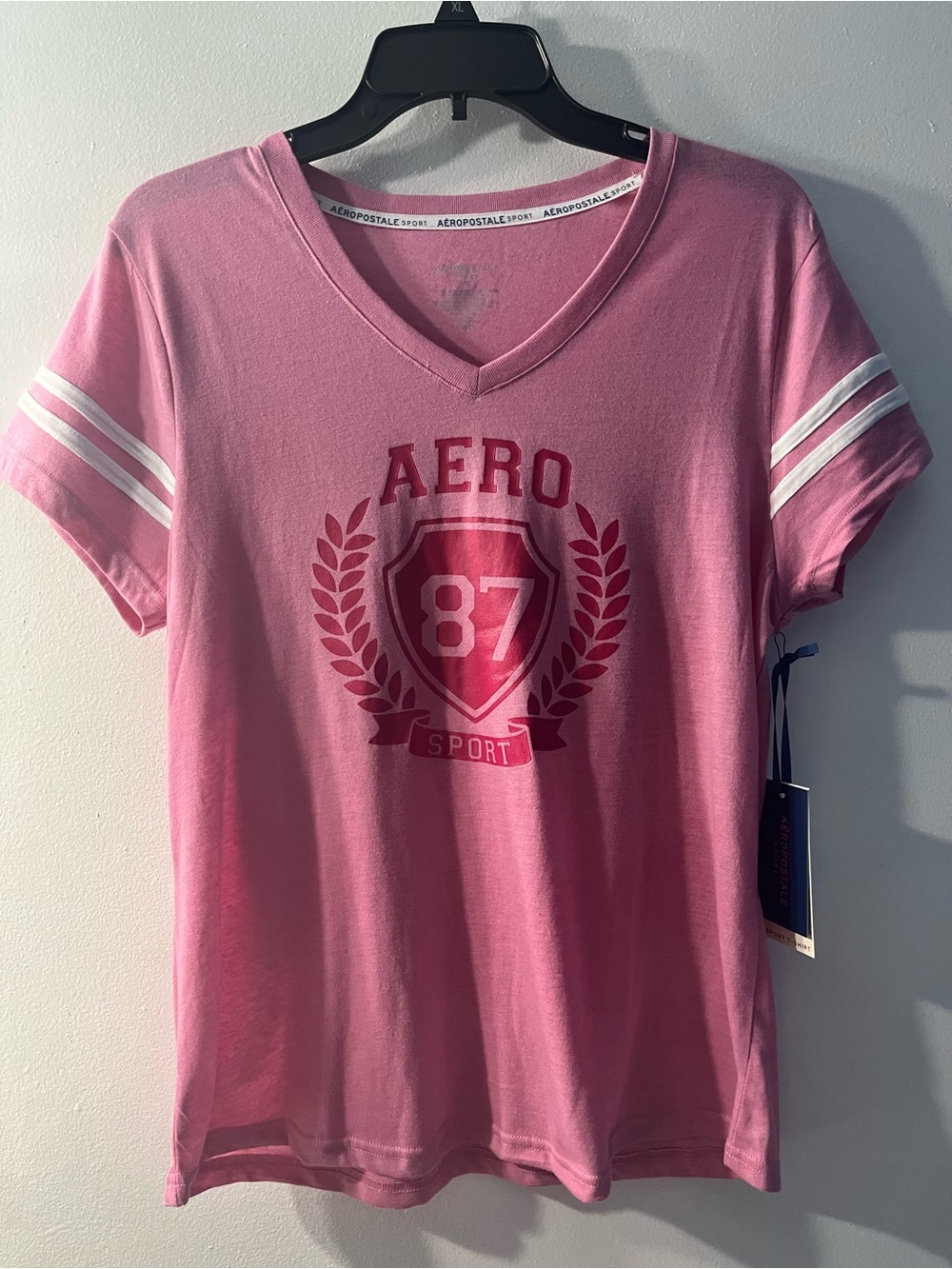 Aeropostale Pink Short Sleeve V-Neck 'AERO 87' Graphic Tee